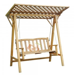 Leisure garden rectangle pine wood hemlock cedar wood swing patio chair with double seats