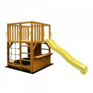 wooden outdoor slide playground platform