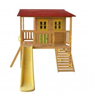 Children Outdoor Cubby House Wooden Play House with Slide and Sandbox