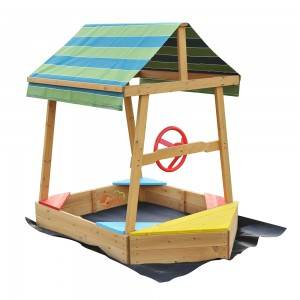 Customization Boat Shape Wooden Sandbox with Canopy For Kids