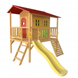 Children Outdoor Cubby House Wooden Play House with Slide and Sandbox