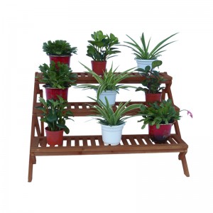 Wooden Flower Shelf Display Shelf 3 Tier Plant Stairs for Outdoor Balcony