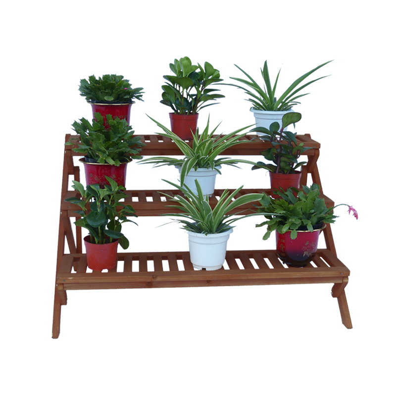 Europe style for Shed Hous Garden - G127 Wooden Flower Shelf Display Shelf 3 Tier Plant Stairs for Outdoor Balcony – GHS