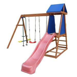 Kids Funny Wooden Swing And Slide Playground