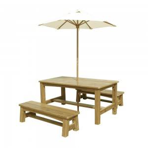 Wood Outdoor Children Picnic Table and Chair With Parasol