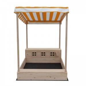 Outdoor Kids Sandbox with Canopy Wooden Sandpit with Storage for Games