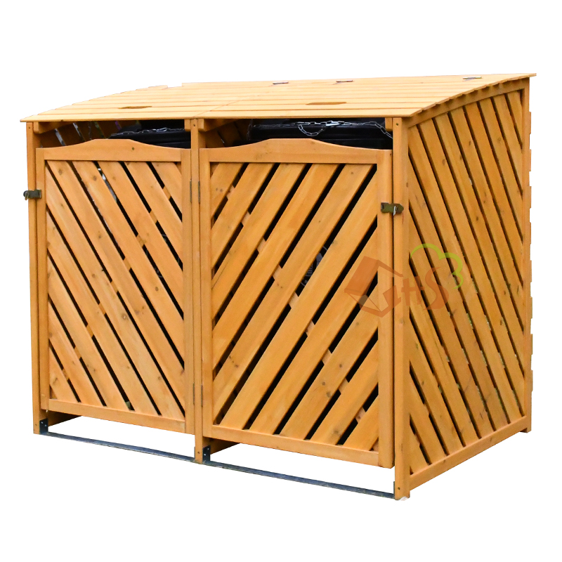 double wooden trash bin
