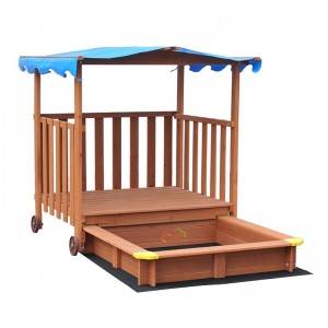 Outdoor Playground Sandbox with Sun Canopy Wooden Drawable Sandpit for Children