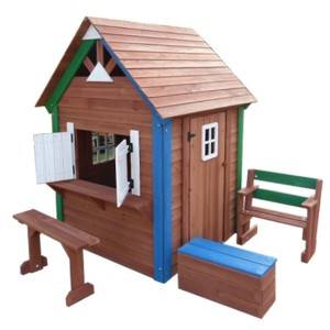 Fëmijët druri Playhouse me seli Shop-Front Style Window Storage Box