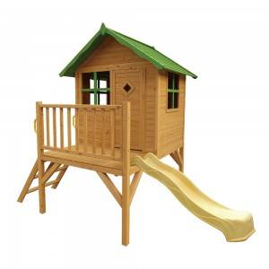 Slide ilə Taxta Uşaqlar Outdoor Cubby House
