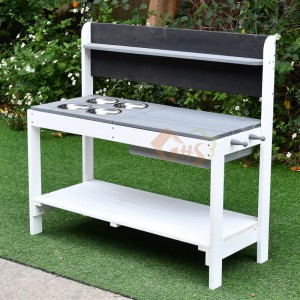 Outdoor Wooden Kids Children Easy Assembly Role Interactive Cooking Mud Play Kitchen With Stainless Steel Toy Set