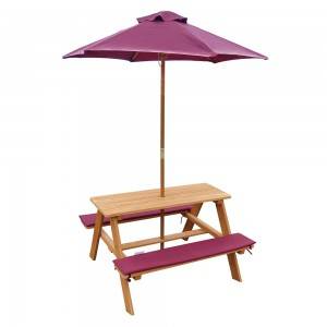 Wood Outdoor Children Picnic Table With Parasol
