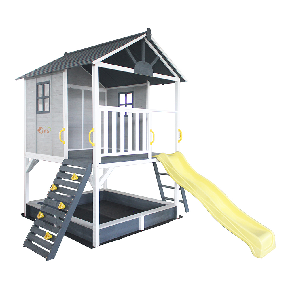 Outdoor Wooden Children house Playhouse Kid’s Playground with Slide Featured Image