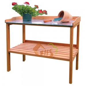 Wooden Potting Table with Galvanized Metal Part