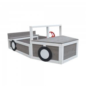 Wood Boat-shaped Sandbox With Steering Wheel