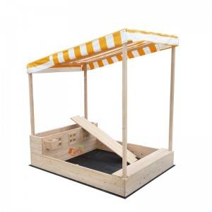 Outdoor Kids Sandbox with Canopy Wooden Sandpit with Storage for Games