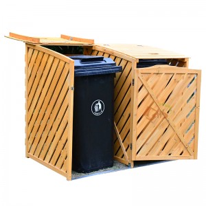 manufacture garden outdoor hot sale double wooden trash can dustbin double garbage box