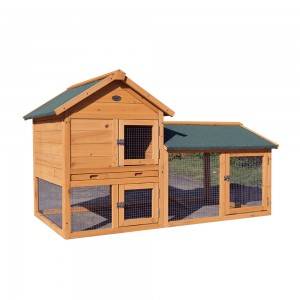 Weather-Proof Wood Rabbit Hutch With Tiered Space And Galvanized Wire Mesh
