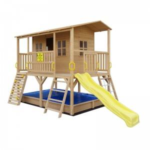 wood kids outdoor play house with Slide and Sandbox