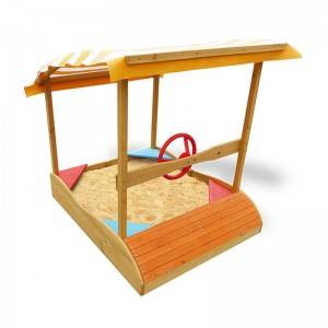 Boat Kids Wooden Sandbox with Canopy Roof for Children