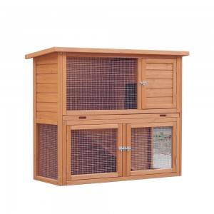 Wood Rabbit Hutch With Galvanized Wire Mesh And Two Floors