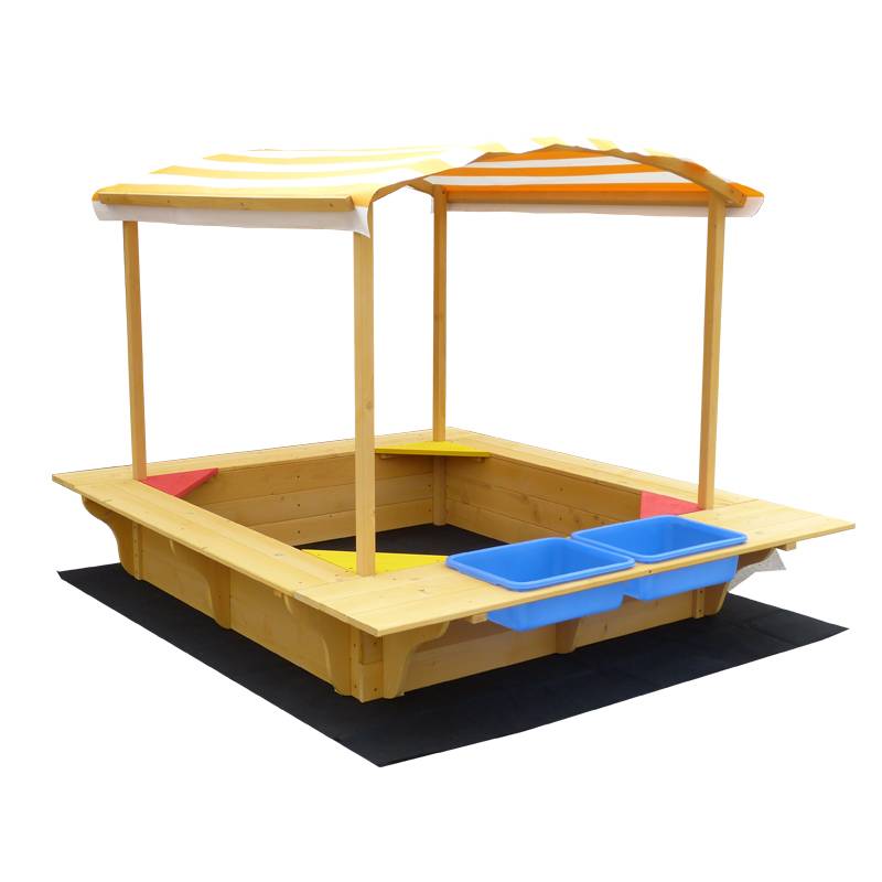 Europe style for Swing And Slide Set Outdoor - C063 Outdoor Kids Sandbox with Canopy Wooden Sandpit with Four Seats – GHS