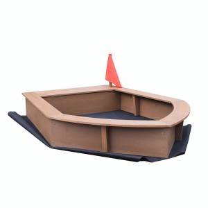 Wood Boat Shape Sandbox with Flag for Kids Wooden Sandpit