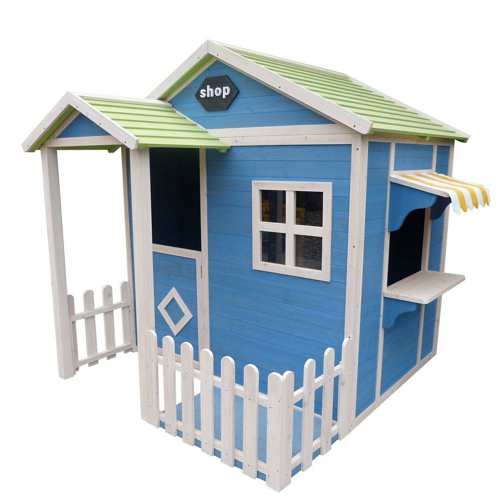 Factory wholesale Garden Swings For Sale - C016 Wooden Children Cubby Shop Style Kids Outdoor Playhouse with Balcony  – GHS