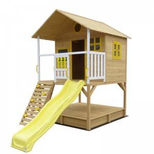 Casa de juegos para niños de madera con tobogán