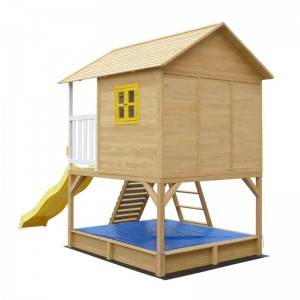 Kinderspielhaus aus Holz mit Rutsche