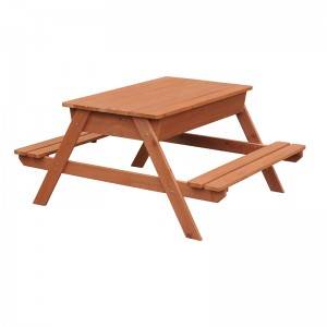 Garden Wooden Picnic Table Bench Set Outdoor Table with Sandbox for Children