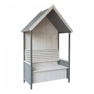 Gabinete de almacenamiento de madera con el ápice del techo y la silla