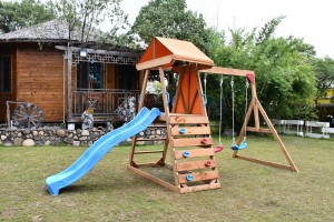 Outdoor Swing and Slide Wooden Playgrond