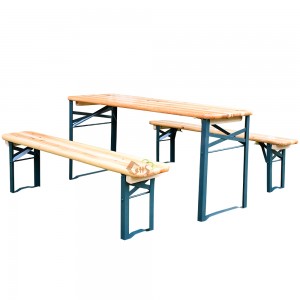 Wooden Kids Iron Wood Foldable Table And Bench Set