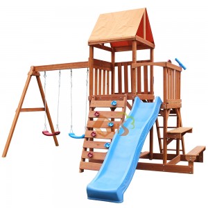 outdoor children garden wooden kids swing and slide playground