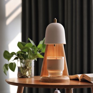 Lampe chauffe-bougie d'intérieur en bois naturel, parfum avec bougies en pot, lumière chaude