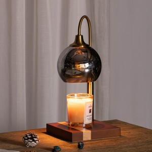 Làmpada d'espelma de vidre, 2 bombetes de 50 W Escalfador d'espelmes elèctric compatible amb espelmes de pots, elegant i clàssic escalfador d'espelmes regulable, base de roure fosa d'espelmes de fusió superior