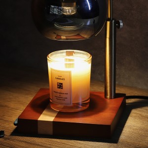 Calentador de velas de vidro, bombillas de 2 x 50 W Calentador de velas eléctrico compatible con velas de frasco, Calentador de velas regulable clásico elegante, derretidor de velas con base de carballo