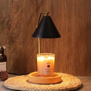 مصباح تدفئة الشموع العطرية - شموع ديكور المنزل لتدفئة الشموع الصغيرة والكبيرة الحجم وقاعدة خشبية قديمة (أسود مستدير)