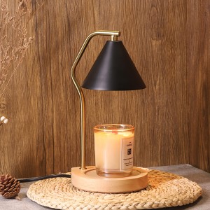 Fragrance Candle Warmer Lamp – Home Decor Candle Warmer for Small Large Size Jar Candles Retro Wooden Base (Round Black)
