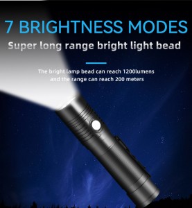 Waterproof Camping outdoor Torch light 1200 lumen flashlight with l8650 battery tactical rechargeable