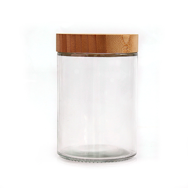 Pot de stockage en verre hermétique rond vide écologique de 730 ml pour le stockage des aliments avec couvercle en bambou