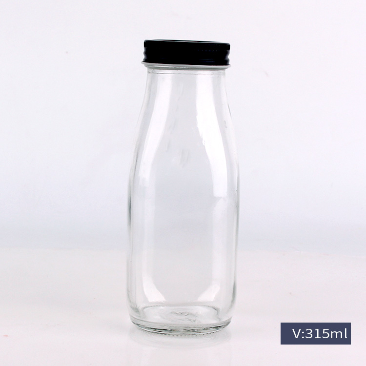 high quality 300ml 10oz square glass milk beverage juice bottle with metal lid Featured Image