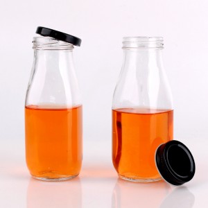 high quality 300ml 10oz square glass milk beverage juice bottle with metal lid