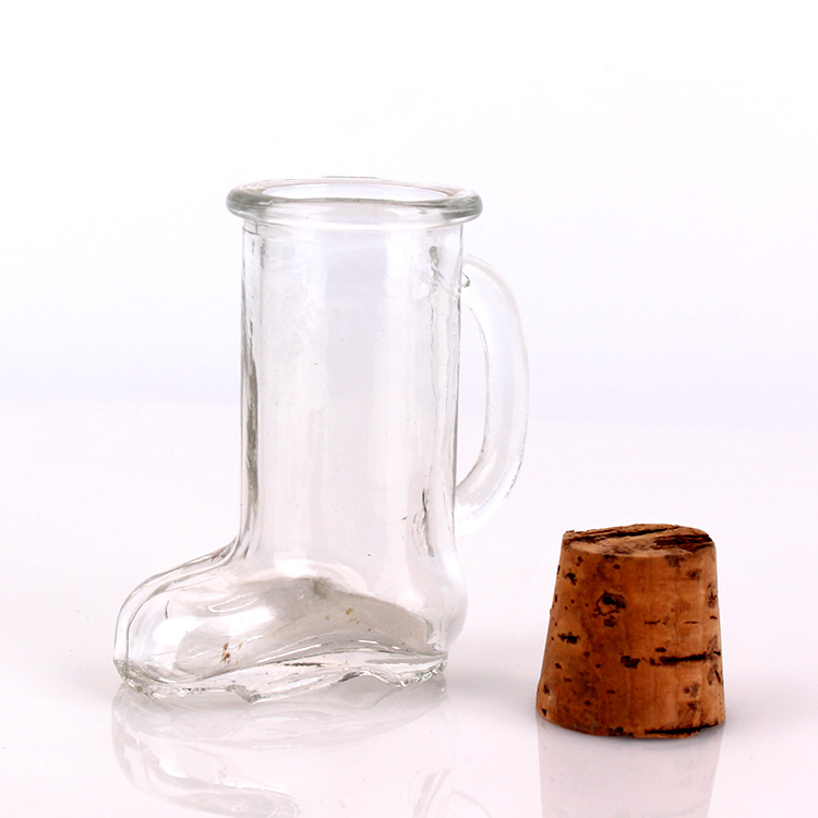 ຈອກແກ້ວ boot ຂະຫນາດ 40ml mini ກັບ cork