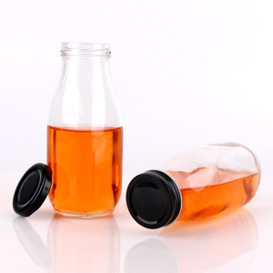 high quality 300ml 10oz square glass milk beverage juice bottle with metal lid