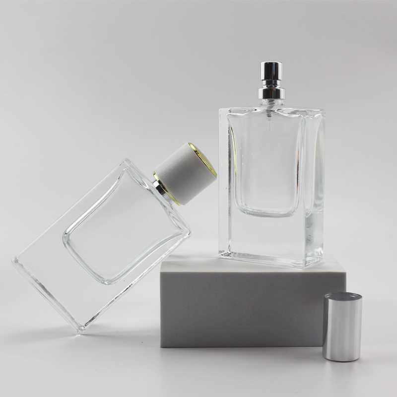 Wholesale Premium empty thick 30ml clear square glass perfume spray bottle with Atomizer and metal cap