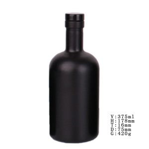 Custom 200ml 375ml 500ml 750ml 1000ml matte black liquor vodka whisky glass bottle with stopper