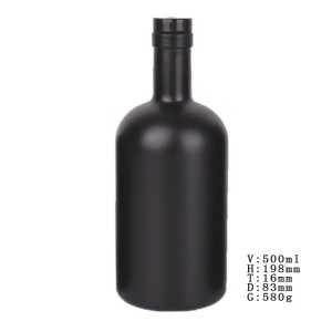 500ml 750ml 1000ml matte black liquor vodka whisky glass bottle with stopper