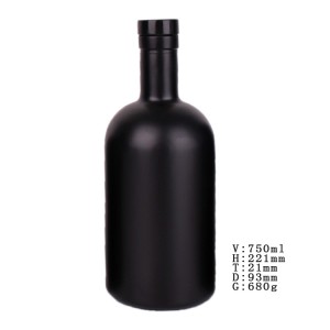 Custom 200ml 375ml 500ml 750ml 1000ml matte black liquor vodka whisky glass bottle with stopper